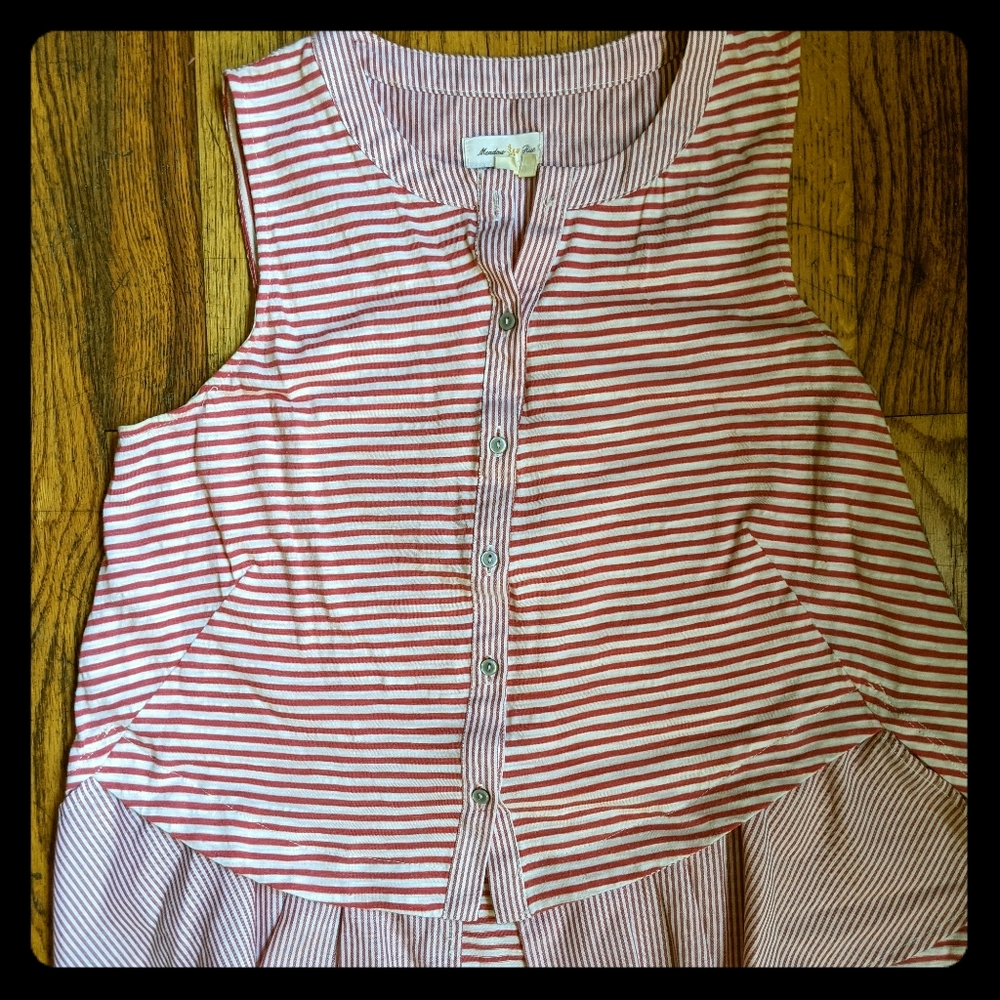 Anthropologie top button up red stripes